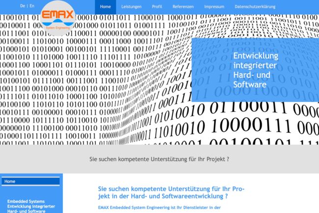 Programmierung der Webseite für Emax SE